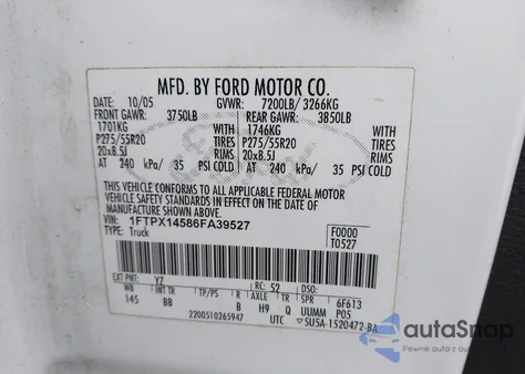 2006 Ford F-150 Fx4/Lariat/Xl/Xlt from USA, damaged, VIN 1FTPX14586FA39527